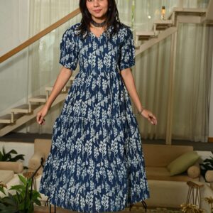 Bagru Women's Cotton Printed Anarkali Midi Dress – Design 37