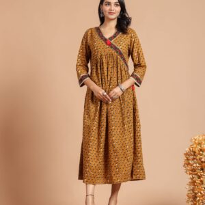 Bagru Women's Cotton Printed Long Gown – Design 18