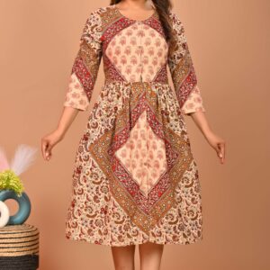 Bagru Women's Cotton Printed Long Gown – Design 9