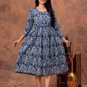 Bagru Women's Cotton Printed Long Gown – Design 36
