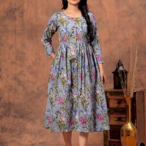 Bagru Women's Cotton Printed Long Gown – Design 34